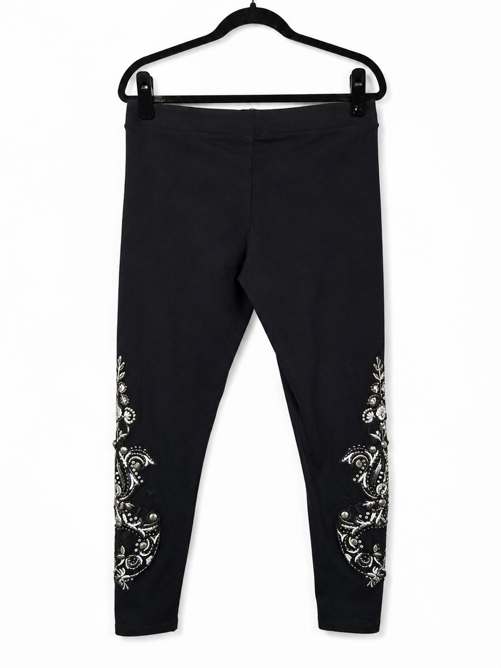 BrazilRoxx XL Black Embellished Leggings Studded Rhinestone Western Glam Capri